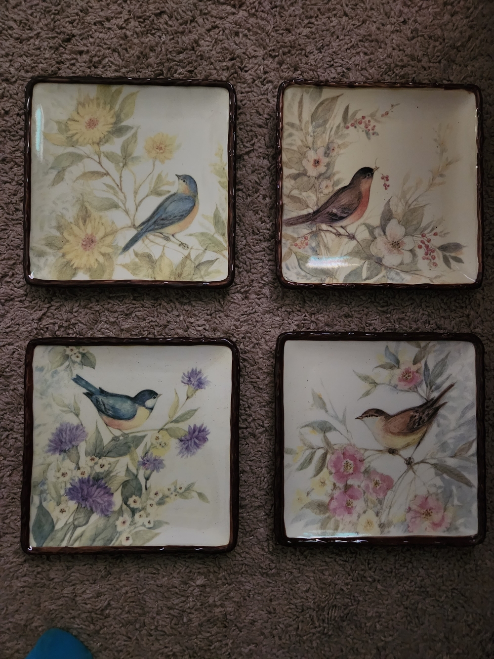 Bird Plates Summerset Song 7” Square Stoneware by Susan Winget Set of 4